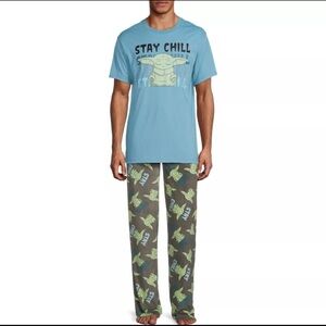 Disney Mad Engine Yoda Mens Top Short Sleeve T Shirt Pants Pajama Set Size L NWT